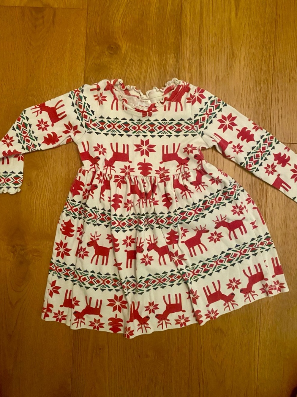 Hanna Andersson Red & White Reindeer Print Long Sleeve Dress